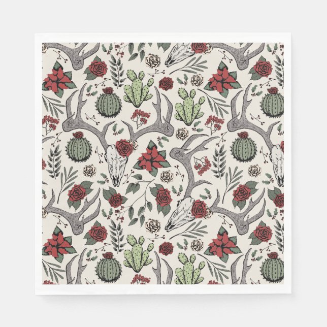 Red and Green Country Cowgirl Christmas Antlers Napkin (Front)