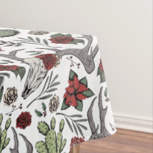 Red and Green Country Cowgirl Christmas Antlers Tablecloth