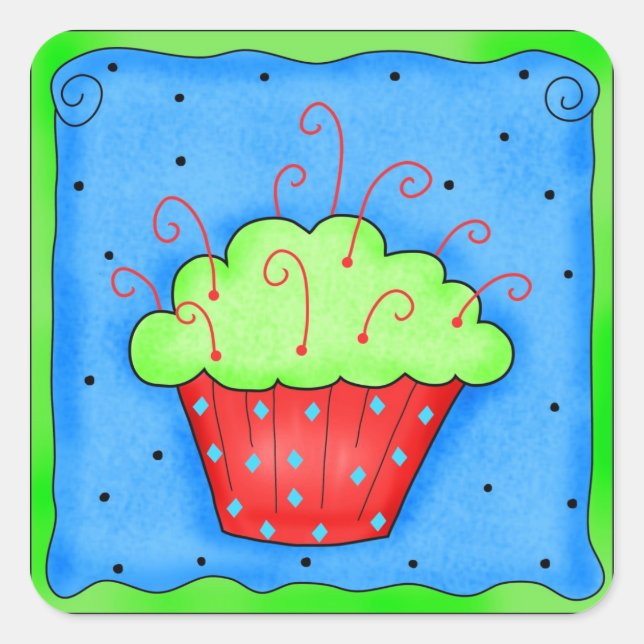 Red and Green Cupcake Christmas Sticker (Front)