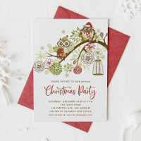 Red and Green Cute Festive Owls Christmas Party