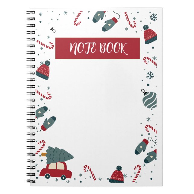 Red and Green Cute Illustrated Christmas  Notebook (Front)