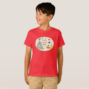 Red and Green Cute Star Tree Merry Christmas Kids T-Shirt