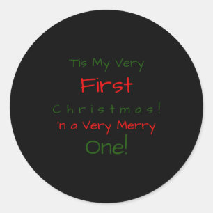 Red And Green D First Baby Christmas Baby Classic Round Sticker