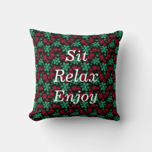 Red and Green Daisies w/Black Background Cushion