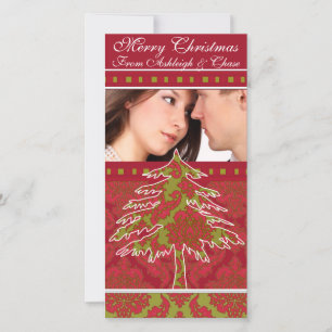 Red and Green Damask Pine Holiday Family Pictures