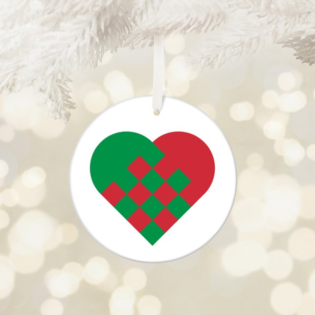 Red and Green Danish Heart Ceramic Tree Decoration (Red and Green Danish Heart Ceramic Ornament)