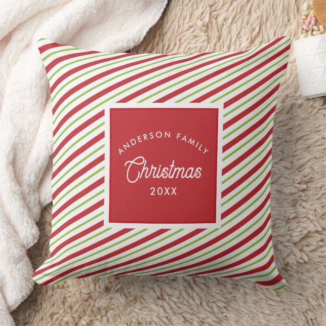 Red and Green Diagonal Holiday Stripes Cushion (Blanket)