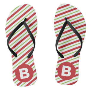 Red and Green Diagonal Pinstripes Monogram Thongs