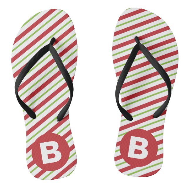 Red and Green Diagonal Pinstripes Monogram Thongs (Footbed)