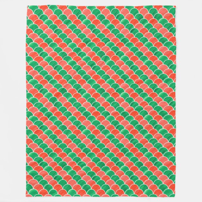 Red and Green Diagonal Scale Pattern Fleece Blanket (Front)