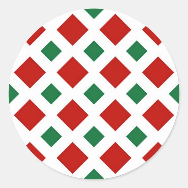 Red and Green Diamonds on White Classic Round Sticker (Front)
