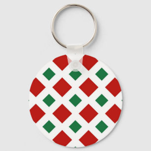 Red and Green Diamonds on White Key Ring