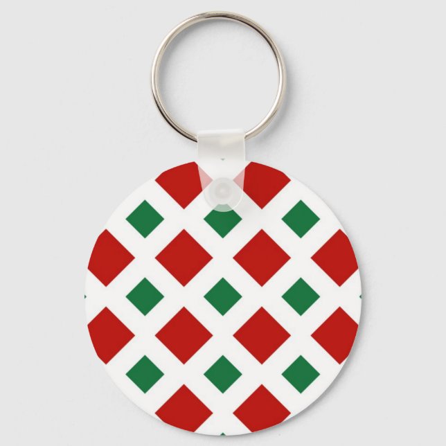 Red and Green Diamonds on White Key Ring (Front)