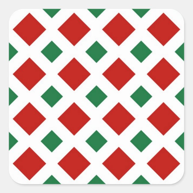Red and Green Diamonds on White Square Sticker (Front)