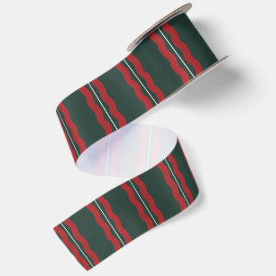 Red and green dots and waves fun Christmas Satin Ribbon