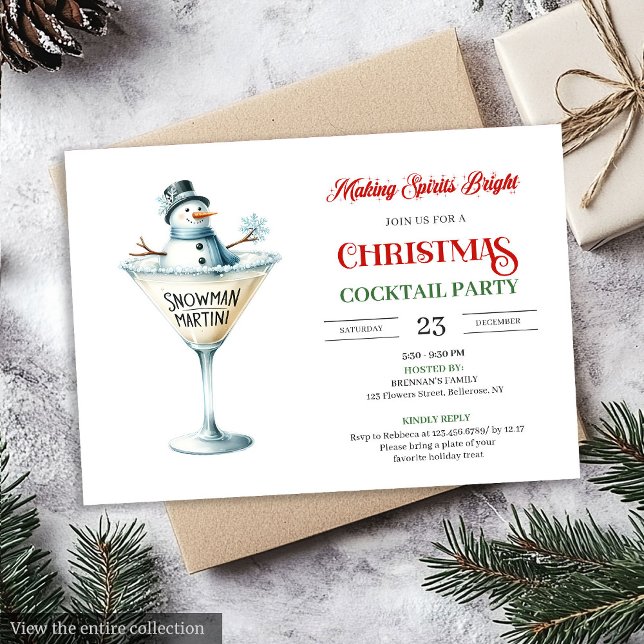 Red and green editable Christmas cocktails party  Invitation (Red and green editable Christmas cocktails party invitation

)