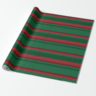 Red and Green Faux Knit Stripes Wrapping Paper