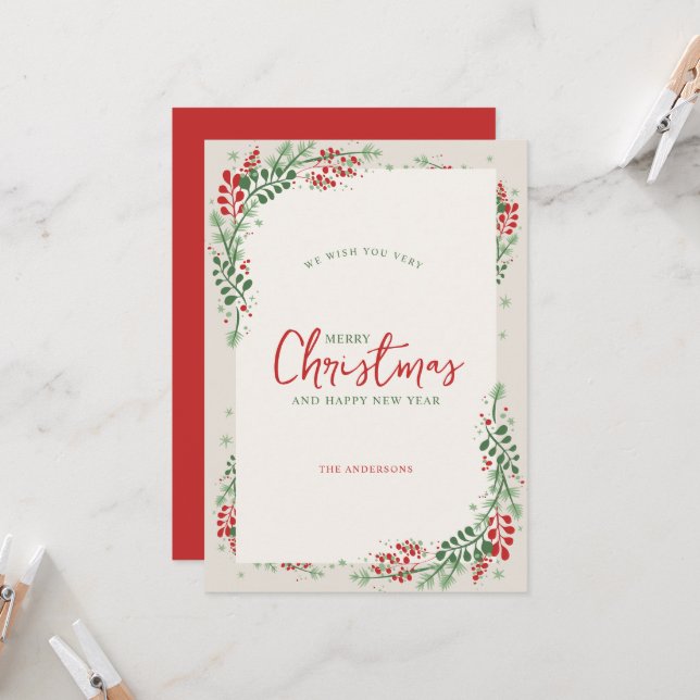 Red and Green Festive Floral Christmas Invitation (Front/Back In Situ)
