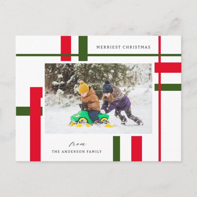 Red and Green Festive Plaid Custom Photo Holiday  (Front)
