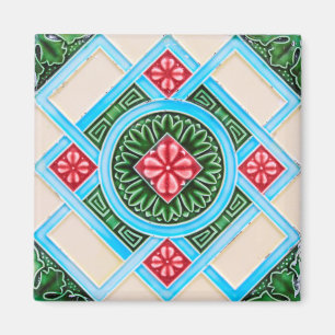 Red And Green Floral Ornamental Tile Magnet