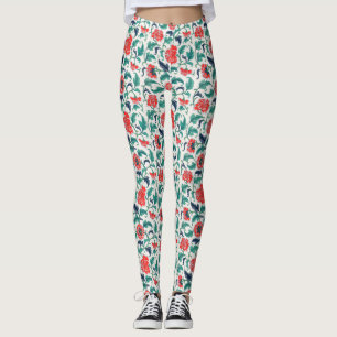Red and Green Floral Pattern Leggings