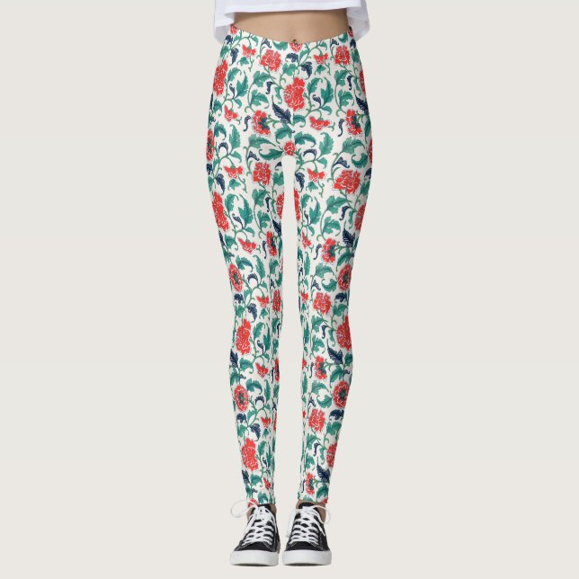 Red and Green Floral Pattern Leggings (Front)