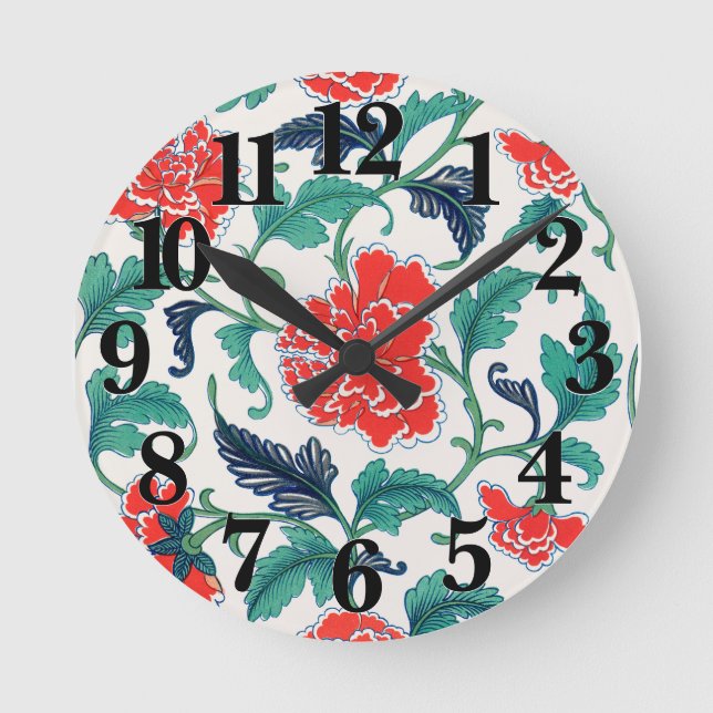 Red and Green Floral Pattern Round Clock (Front)