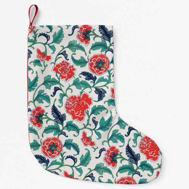Red and Green Floral Pattern Small Christmas Stocking (Front)