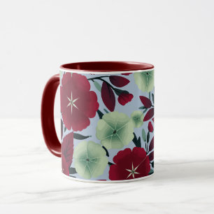 Red and Green Floral Pattern with Leaves Mug