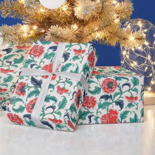 Red and Green Floral Pattern Wrapping Paper