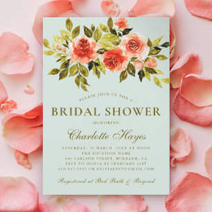 Red and Green Floral Watercolor  Bridal Shower Invitation