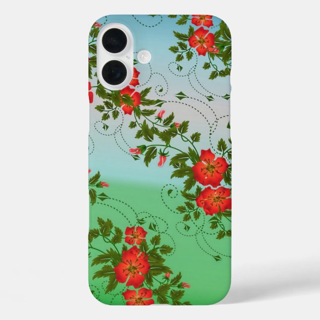 Red and Green Flower Pattern Case-Mate iPhone Case (Back)