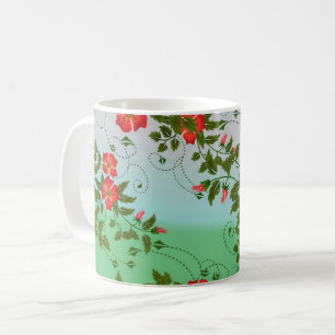 Red and Green Flower Pattern Coffee Mug