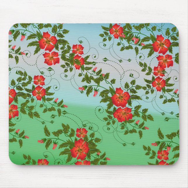 Red and Green Flower Pattern Mouse Pad (Front)