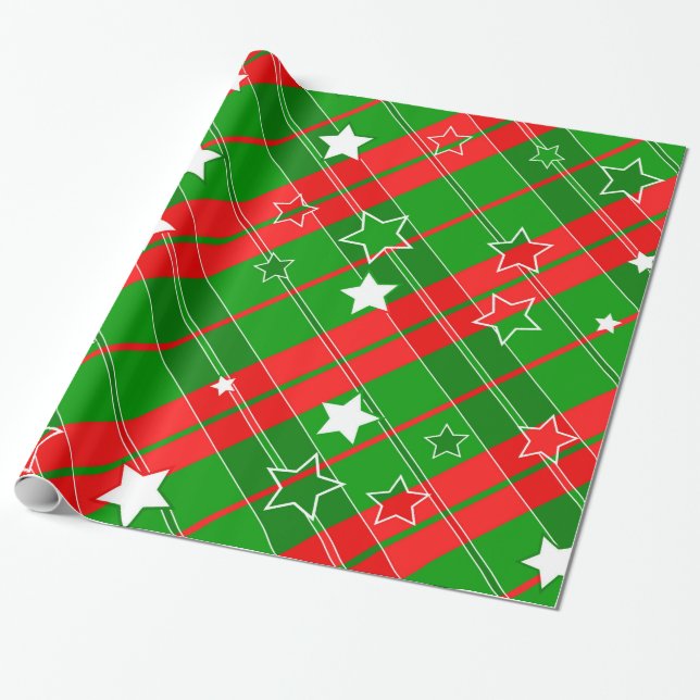 Red And Green Geometric Stripes Wrapping Paper (Unrolled)