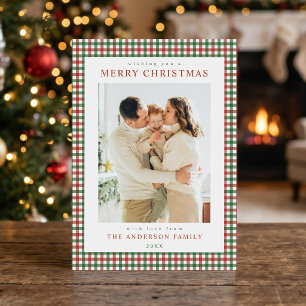 Red and Green Gingham Christmas Photo Holiday Card