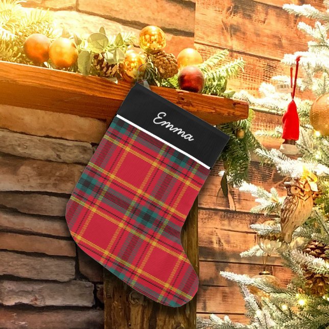 Red and Green Gingham Name Monogram Large Christmas Stocking (Creator Uploaded)