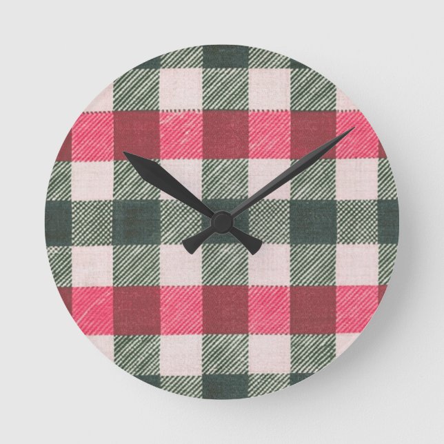 Red and Green Gingham Round Clock (Front)