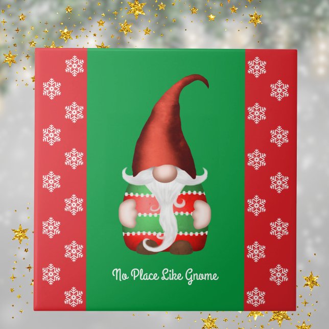 Red and Green Gnome - No Place Like Gnome Ceramic Tile (Creator Uploaded)