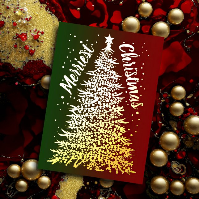 Red and Green Gradient Merriest Christmas Tree Holiday Card (Creator Uploaded)