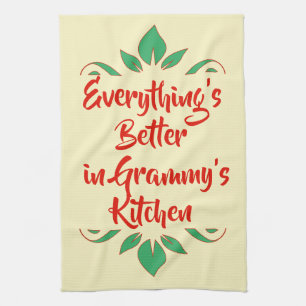 Red and Green Grammy's Kitchen Typography Design Tea Towel