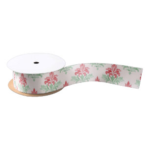 Red and Green Grandmillennial Christmas Damask Satin Ribbon