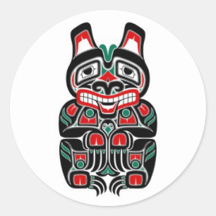Red and Green Haida Spirit Bear Classic Round Sticker