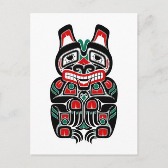 Red and Green Haida Spirit Bear Postcard (Front)
