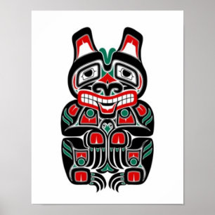 Red and Green Haida Spirit Bear Poster