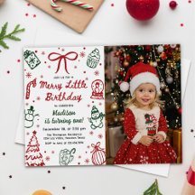 Red and Green Hand Drawn Christmas Birthday Photo