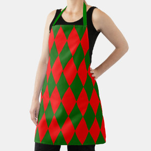 Red and Green Harlequin Checkered Design Apron