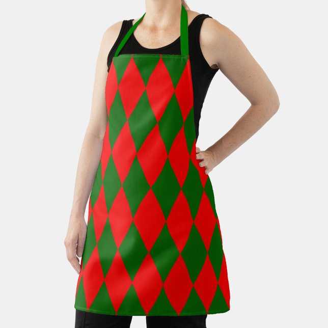 Red and Green Harlequin Checkered Design  Apron (Creator Uploaded)