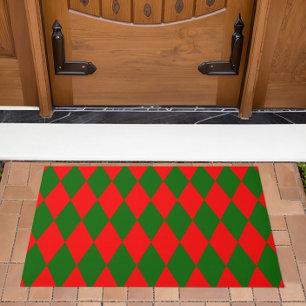 Red and Green Harlequin Checkered Design  Doormat