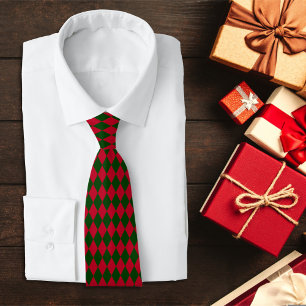 Red and Green Harlequin Christmas Diamond Pattern Tie